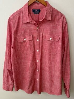 Vineyard Vines Dockman Shirt XL Red Chambray Button Down